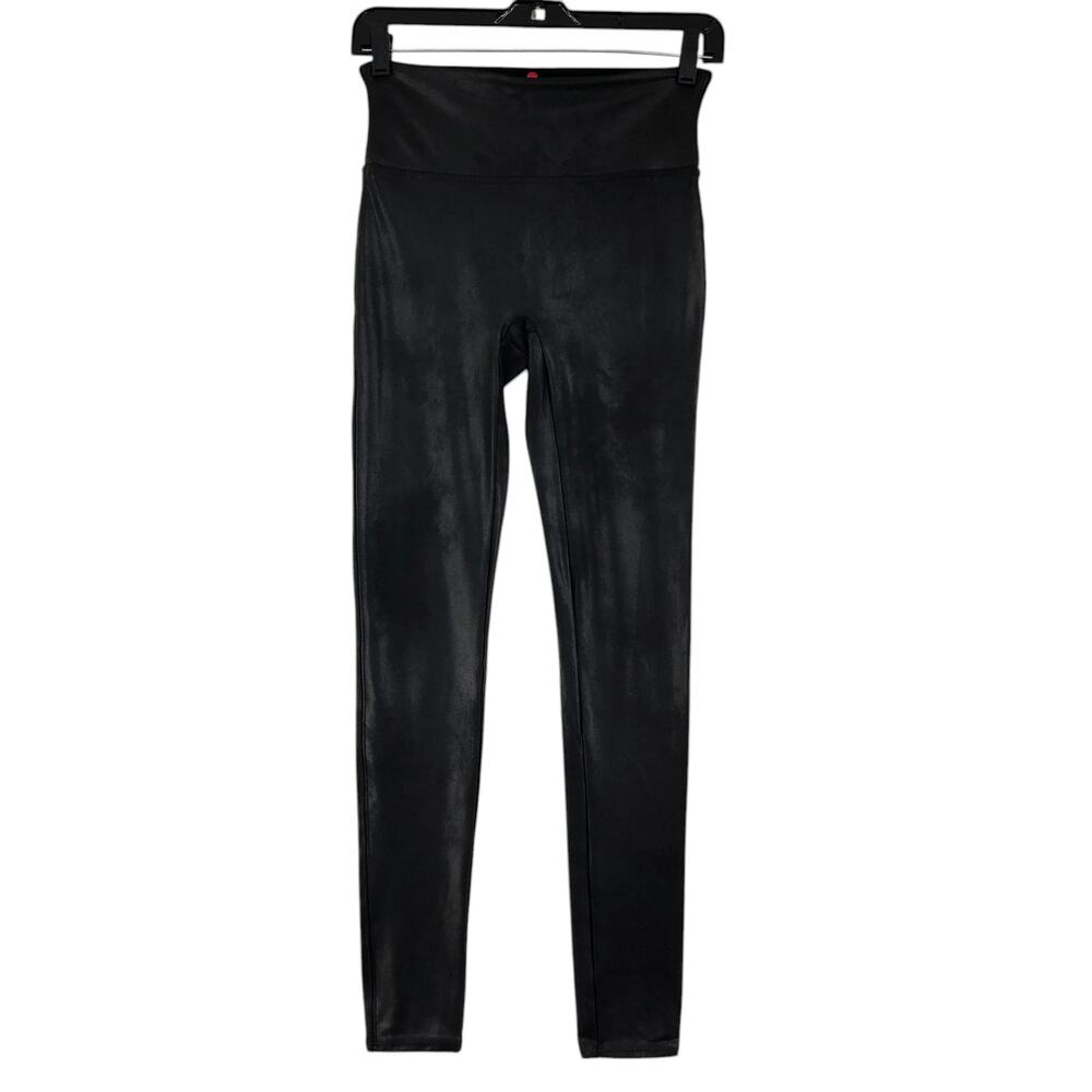 Spanx Womens Size M Faux Leather Leggings Pants Center Seam Free Stretch Black